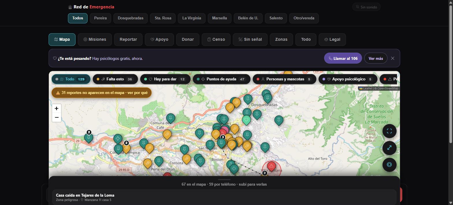 Mapa de reportes abiertos en la Red de Emergencia